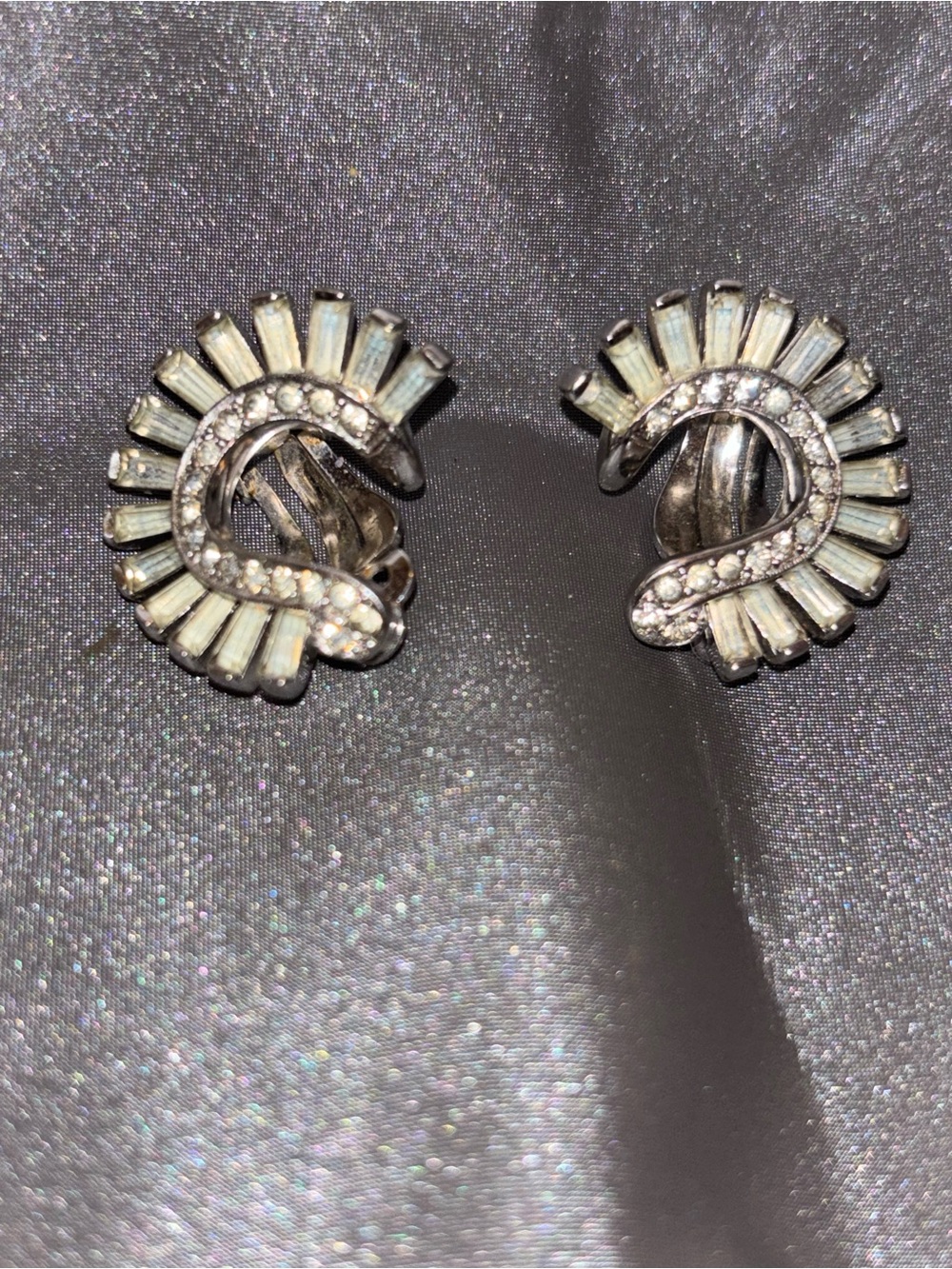 Vintage Kramer of NY Rhinestone Clip On Earrings Clear Baguette PAT PEND 1950s